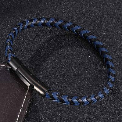 Новые модные черные синие плетеные кожаные мужские браслеты на запястье ювелирные изделия с застежкой-кнопкой мужской браслет подарок BB523