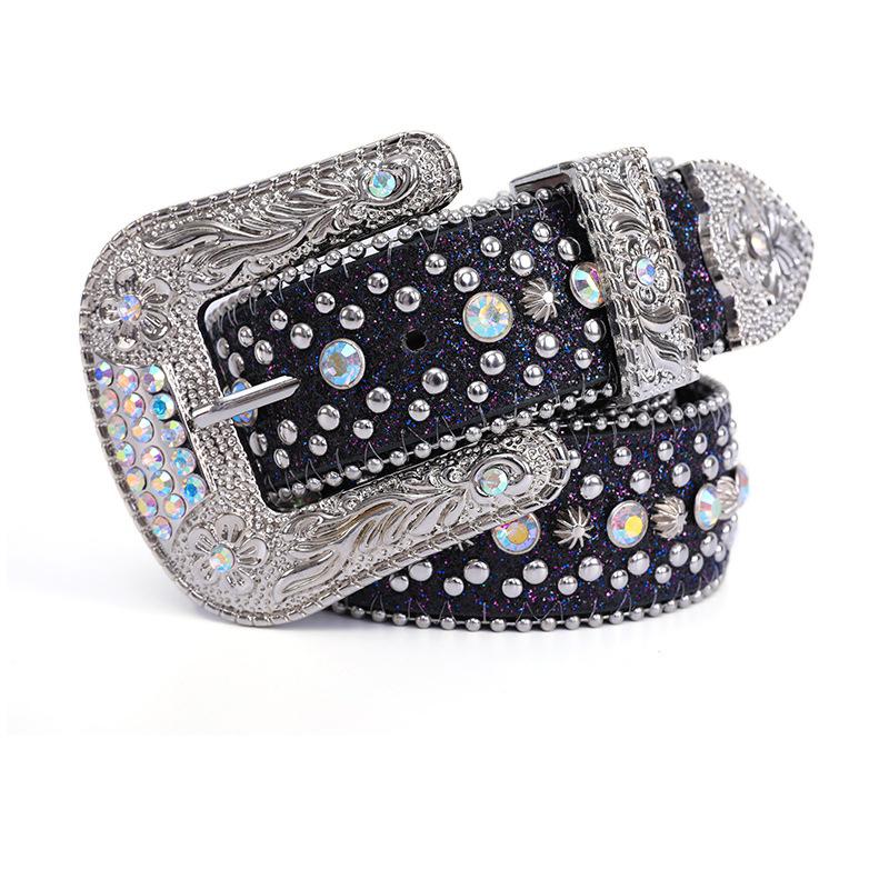Men's New Trend Retro Rhinestone Belt Y2k Style Handmade Diamond European and American Punk Hip-hop Dance Pin Buckle Ladies Belt