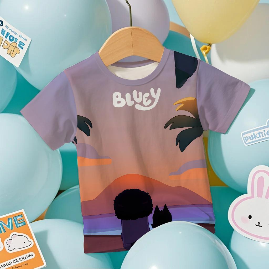 Модная Мужская Футболка с 3D Принтом Аниме Bluey, Летняя, Прохладная, С Коротким Рукавом, С Мультяшным Аниме Принтом, Повседневная, Для Улицы, Мужская и Женская Футболка, Топ