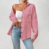 Women Casual Shirt Lapel Long Sleeve Button Down Casual Top with Patch Pocket Solid Color