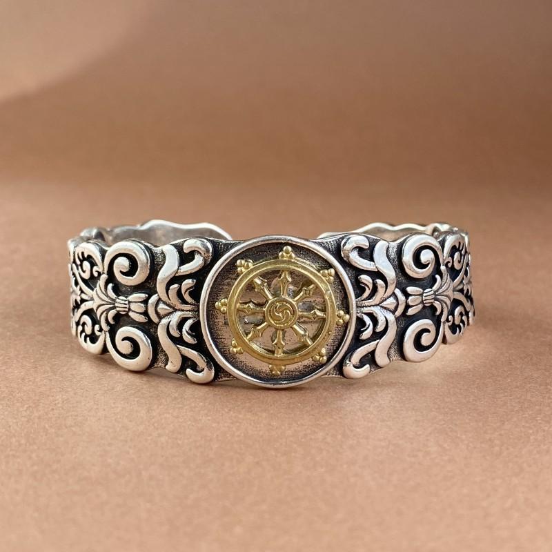 Новый ретро браслет с цветком танской травы, колесом и рулем, с открытым ртом, мужской, большой, модный