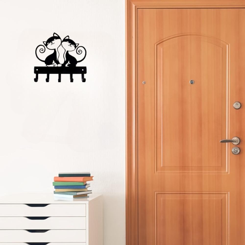 Twin Cats Key Rack Wall Mounted Hook Up Artwork Shape Decoration Accessories Practical and Stylish Home Decor Solution