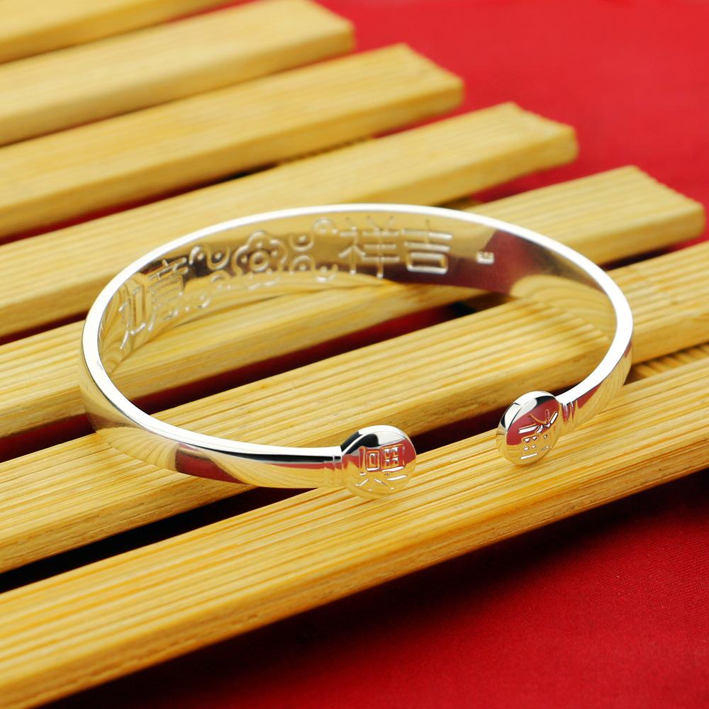 Простой изысканный серебряный браслет из стерлингового серебра 925 пробы, модный женский браслет, очаровательный женский браслет, ювелирные изделия в китайском стиле