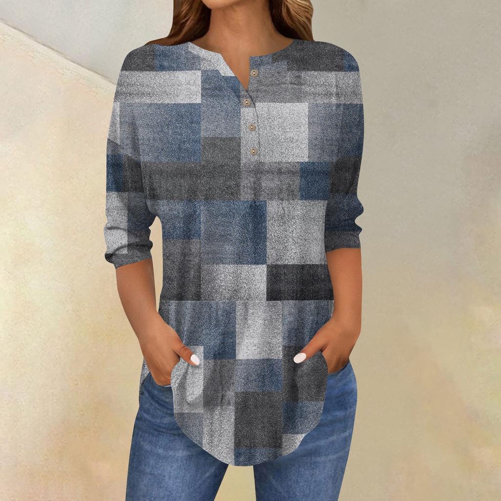 Рубашки с рукавом 3/4 для женщин, модные, повседневные, с круглым вырезом, с принтом, футболка, топ