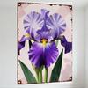 Vintage Purple Iris Flower Metal Tin Sign with Diamond Pattern Background - Retro Botanical Art for Home Bar Man Cave Wall Decor
