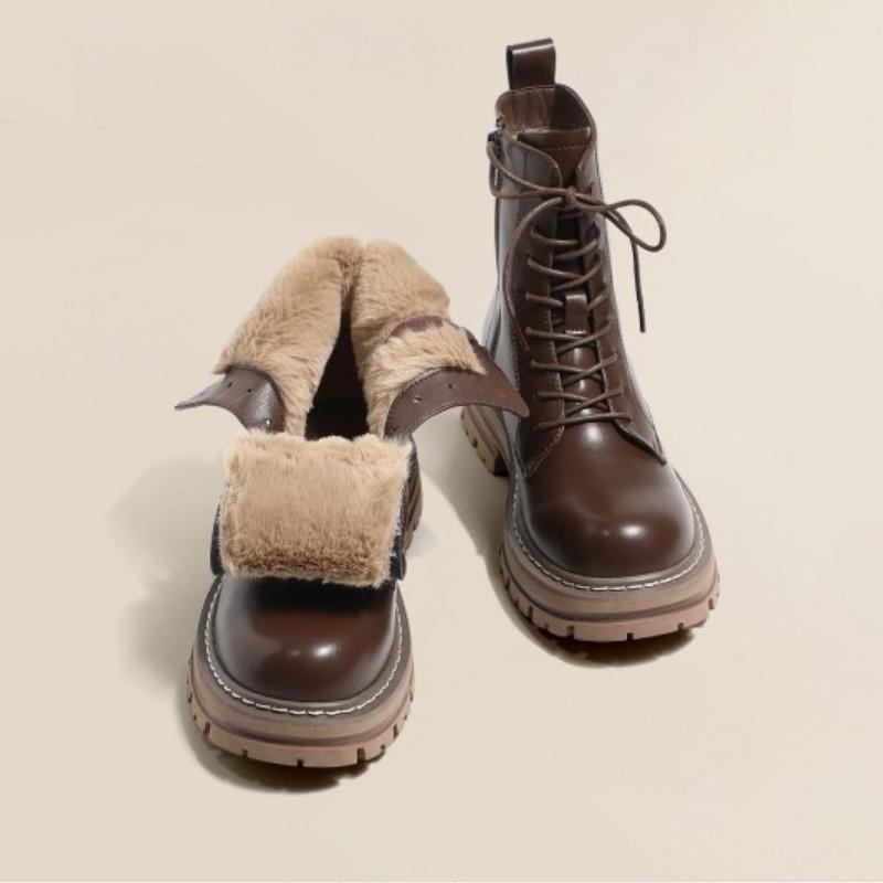 Водонепроницаемые зимние ботинки женские осенне-зимние утолщенные плюшевые ботинки на платформе женские теплые нескользящие ботинки из искусственной кожи в английском стиле