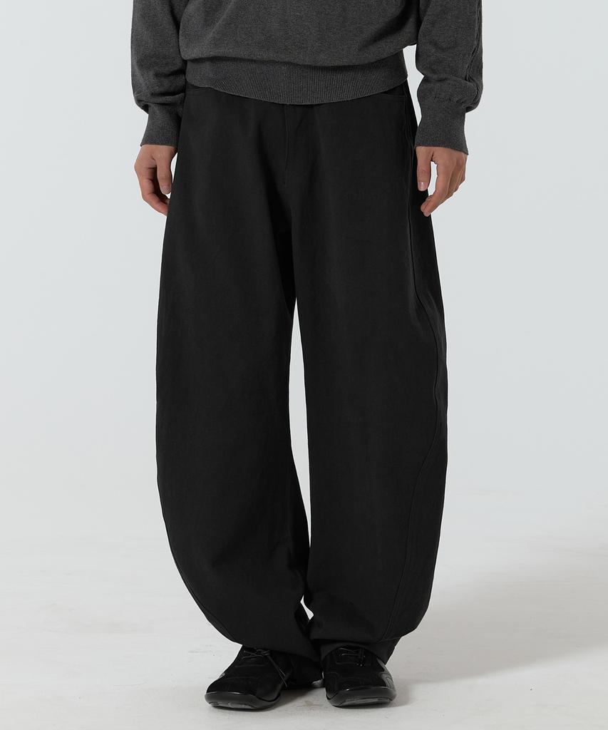 JUAN HOMME Refined Cotton Curved Pants (Black)
