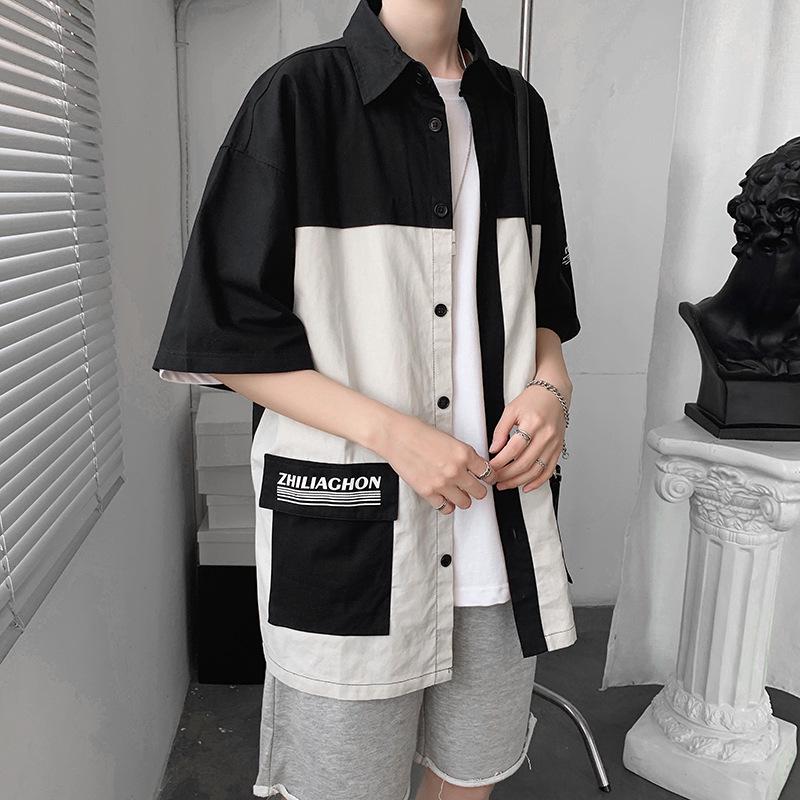 Мужская модная футболка с коротким рукавом в стиле колор-блок - Гонконгский и корейский стиль