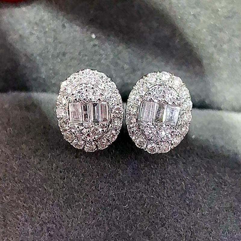 Huitan Chic Oval-shaped Stud Earrings for Women Shiny Crystal Cubic Zirconia Stone Fashion Versatile Girls Ear Piercing Jewelry