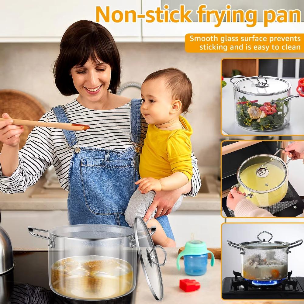 Heat Resistant Clear Cooking Pot Stainless Steel Glass Soup Pot Kitchen Cooking Tools