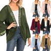 Womens Casual Solid Lace Long Sleeve Chiffon Cardigan Loose Kimono Blouse Tops