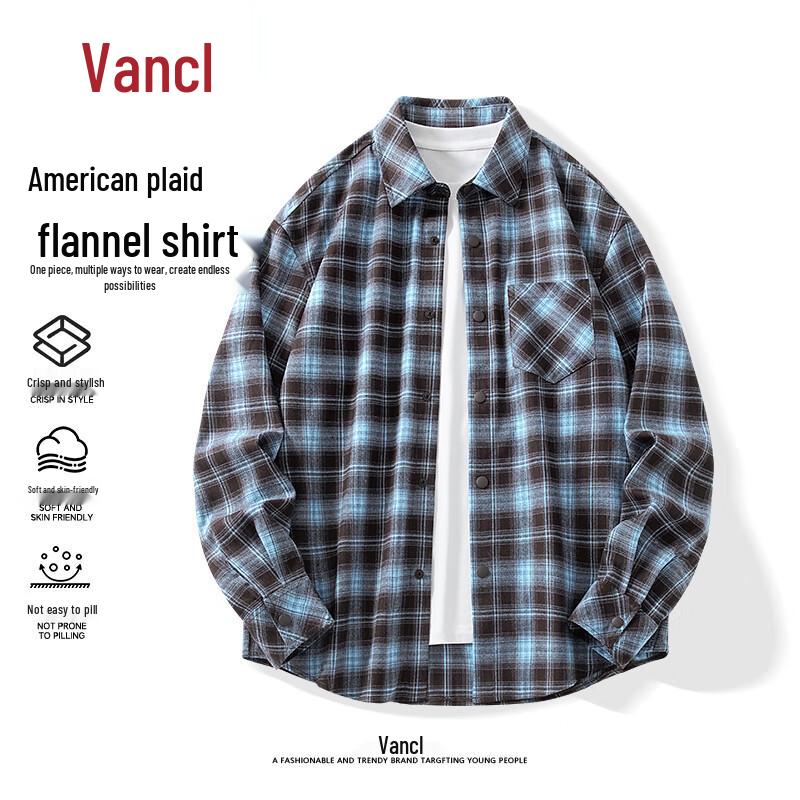 Мужская фланелевая клетчатая повседневная рубашка с длинным рукавом VANCL