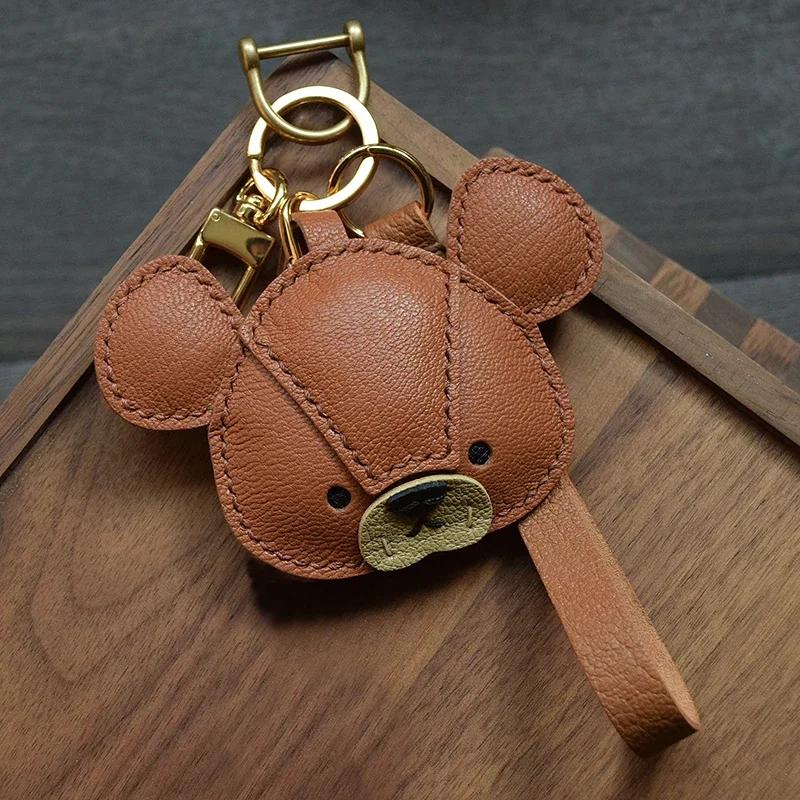 Handmade Genuine Leather Bear Keychain, Car Mirror Hanging Ornament For Home/Office Decor Cute Gift For Stress Relief