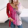 Women Autumn Gradient Glitter Printed Long Sleeve T-Shirts Loose V-Neck Plus Size Tee Shirt Tops Comfy Blouse