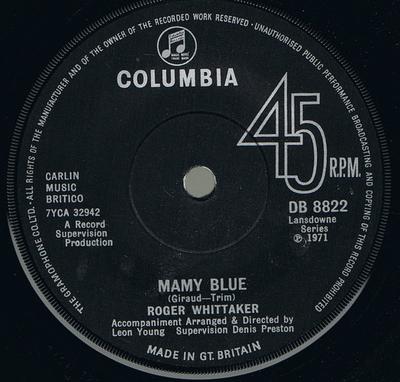 7-дюймовая пластинка ROGER WHITTAKER - Mamy Blue DB8822 Columbia 1971 UK Поп Б/У