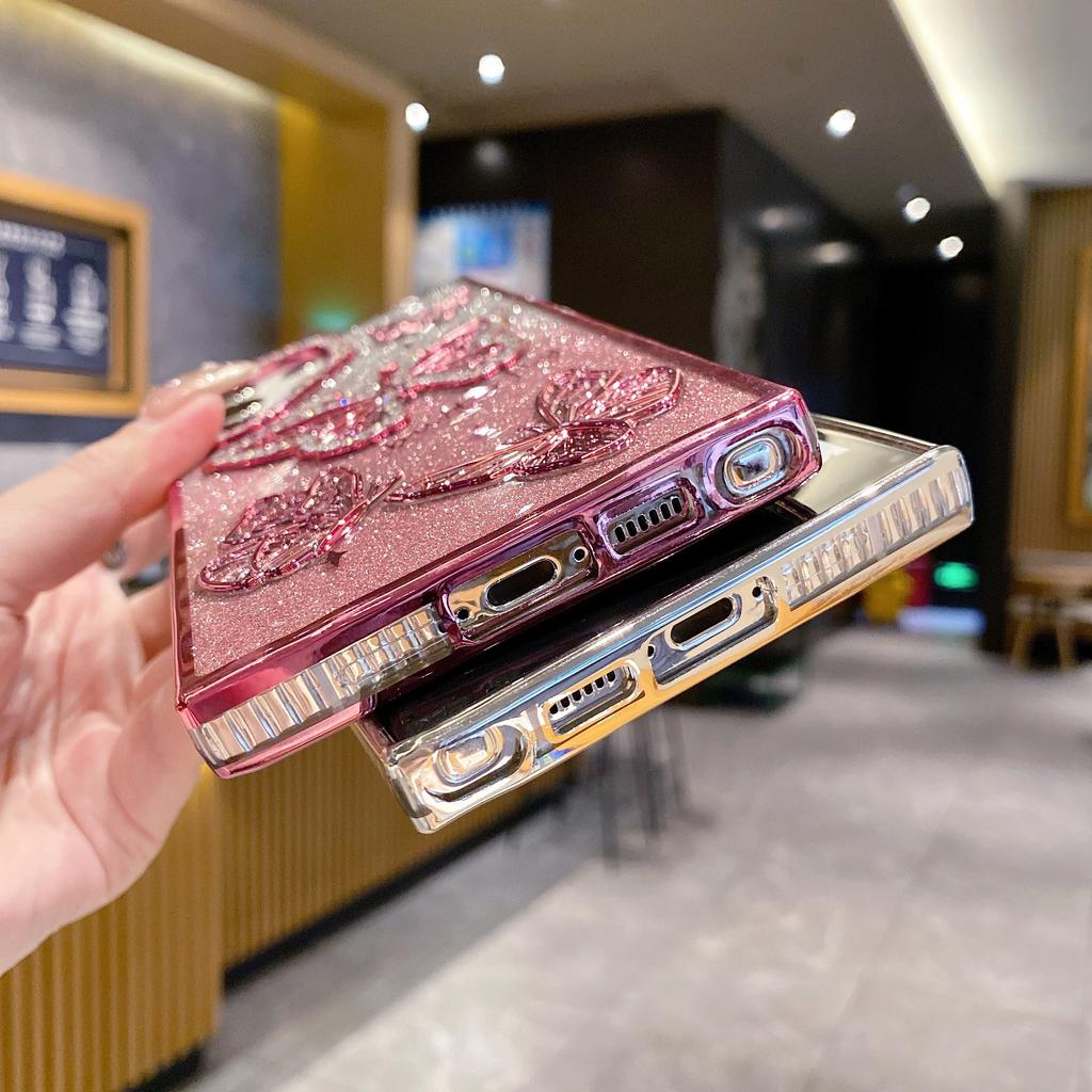For Samsung Galaxy S26 Ultra Case Rhinestones Decor 3D Butterfly TPU Phone Cover with Glitter Paper