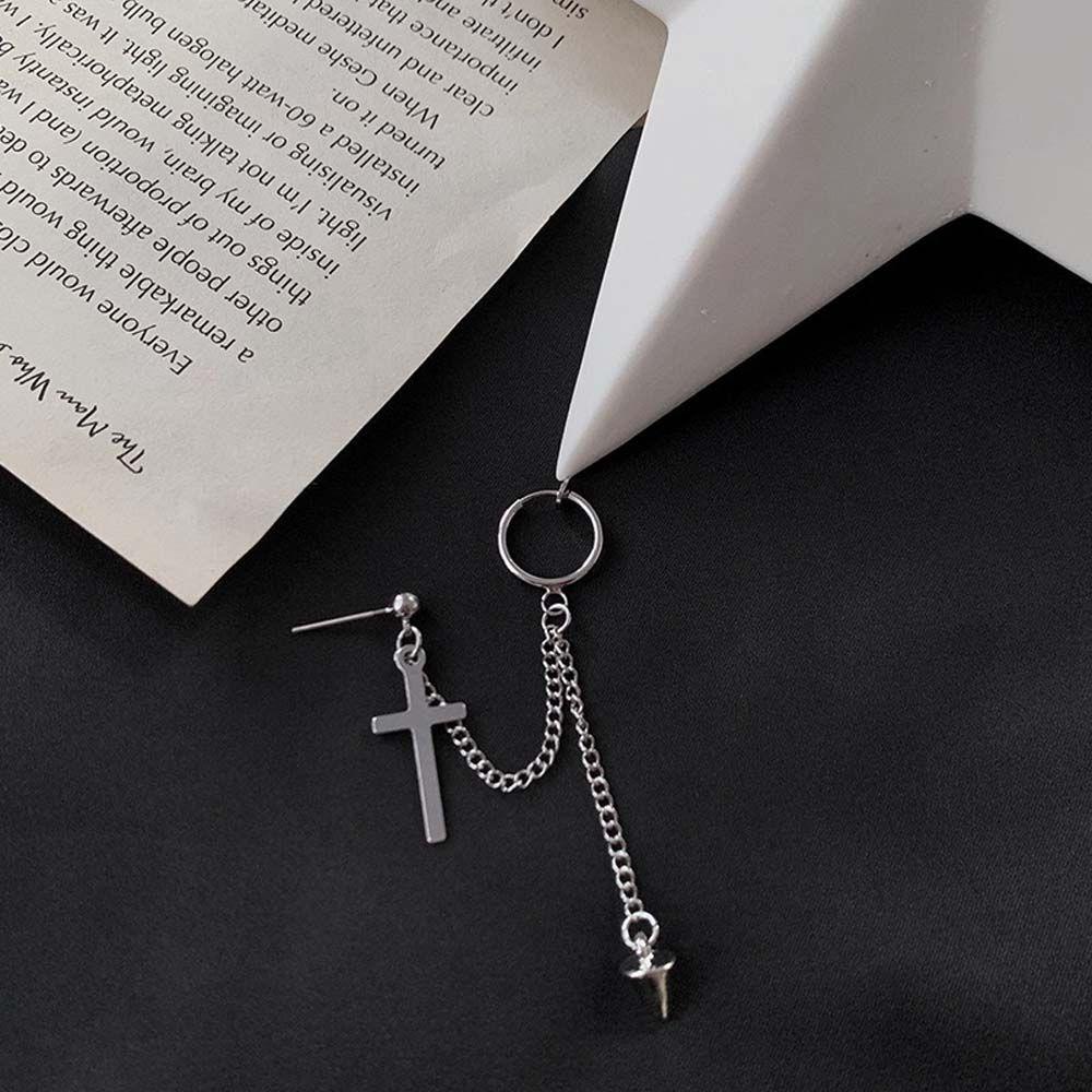 Chain Tassel Cross Pendant Fashion Jewelry Women Dangle Earring Cross Clip Earring Stud Earring