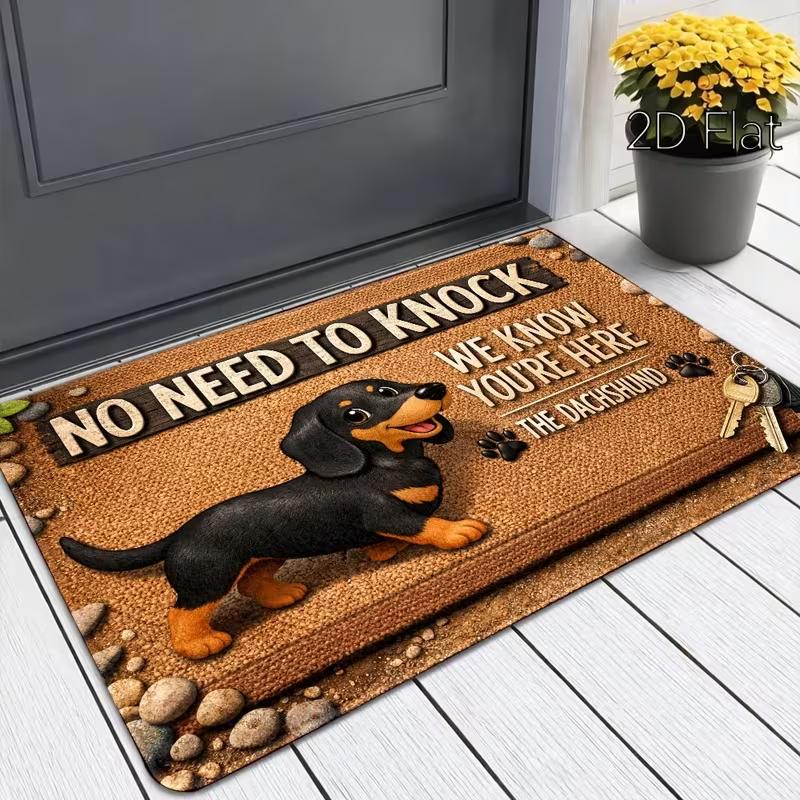 Cute Dachshund Welcome Doormat Polka Dot Sausage Dog Floor Rug Indoor Outdoor Entrance Carpet for Living Room Kitchen Decor