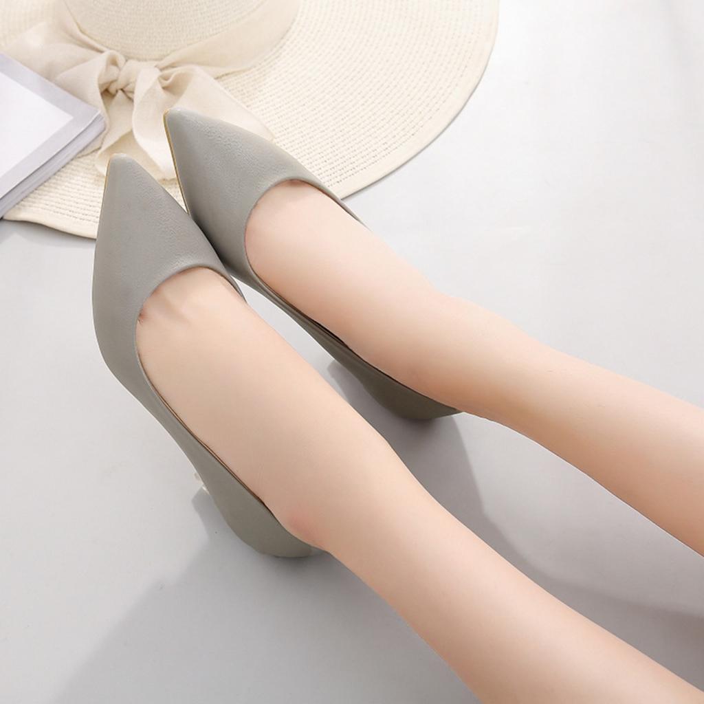 Женские элегантные черные туфли на среднем каблуке, остроносые шпильки, верх из искусственной кожи, резиновая подошва, легкие - размер 35-43