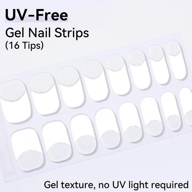 16Tips Non-toxic Gel Nail Strips Full Cover Shining Cherry Design Baking-Free DIY Self-Adhesive Manicure Decoration Nail Art