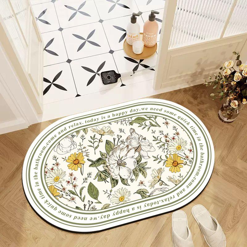Bathroom Absorbent Floor Mat Retro Oval Non-slip Carpet Household Toilet Toilet Thickened Quick-drying Toilet Floor Mat