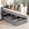 Мягкая кровать 90x200см Гидравлическая функциональная кровать Место для хранения Решетка для матраса Бельевой ящик Изголовье Льняная поверхность Металлический каркас Серый