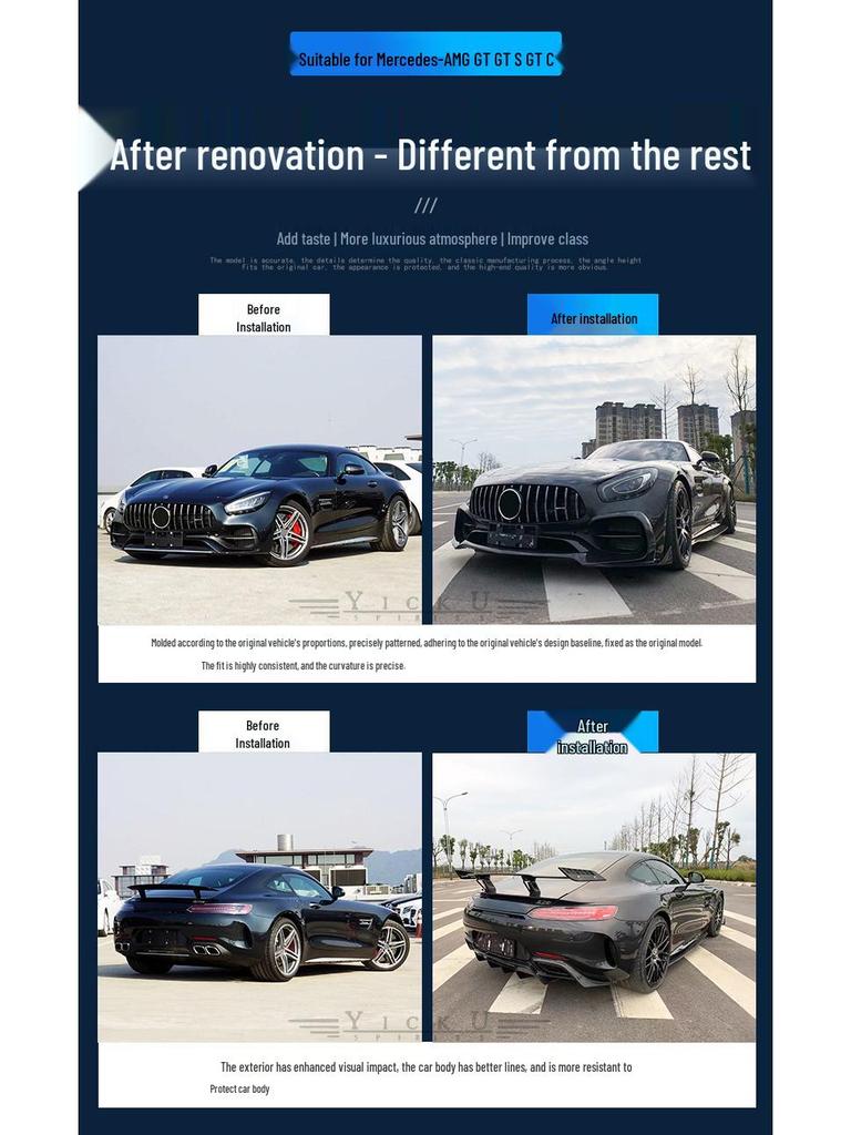 Mercedes AMG GT/GTS/GTC Carbon Fiber Body Kit: Front Lip, Rear Lip, Side Skirts, Rear Spoiler, Wind Deflectors.