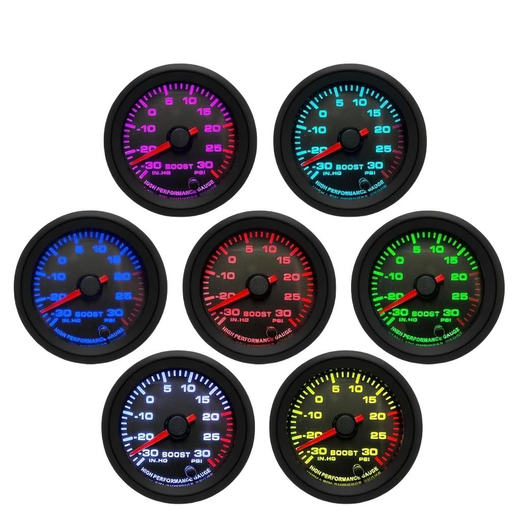 2" 52mm Car Boost Meter -1~2 Bar / -30~30 PSI Electronic Boost Gauge With Alarm Function 7-color Backlight For 12V Car Universal