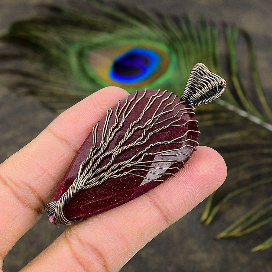 Ruby Natural Gemstone Handmade Copper Wire Wrap Jewelry Pendant 2.80" b2B22