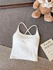 Back Lace-Up Cross Spaghetti Strap Camisole Built In Chest Pads Slim Crop Tank Top Black White Blue Wine Red Women Hollow Back Summer Sleeveless Vest