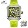 Fashion ONOLA Mens Watch Unique Square Mechanical Wristwatch Waterproof Sport Silicone Strap Automatic Man Wristwatches