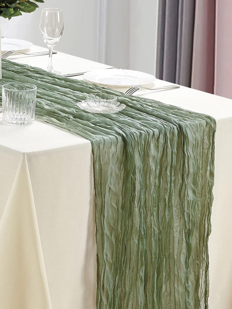 Полупрозрачная марлевая дорожка для стола, марля цвета шалфея, сервировка стола, обеденный стол, винтажное свадебное украшение, банкеты, арки, ретро-декор в стиле бохо