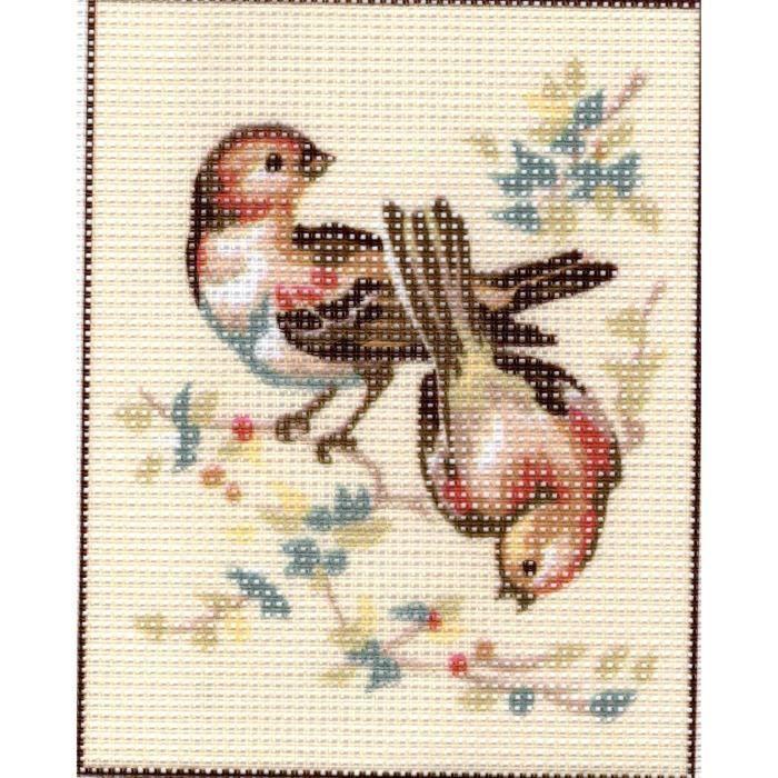 Kit Canevas - Pénélope - Oiseaux - 14 x 18 cm - Toile imprimée - Aiguille et fil inclus