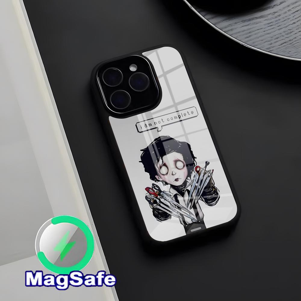 Retro Edward Scissorhands Phone Case Magnetic Glass Case For IPhone 17 Pro Max 16 15 14 13 11 Pro Max Plus Phone Case