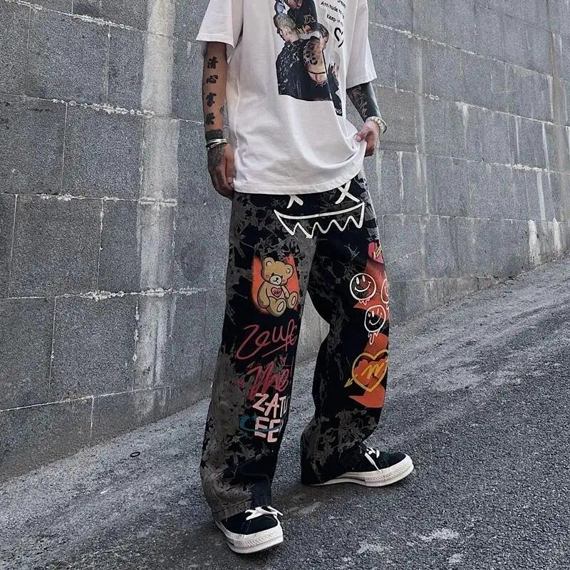 Hip Hop Vintage Graffiti Oversized Pants Spring Autumn High Waist Men Women Streetwear Fashion Loose Casual Wide Leg Trousers