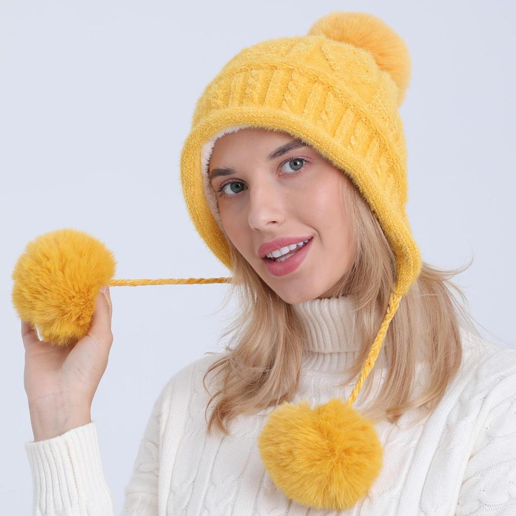 Женская милая осенне-зимняя плюшевая вязаная теплая шапка из мягкой шерсти синели