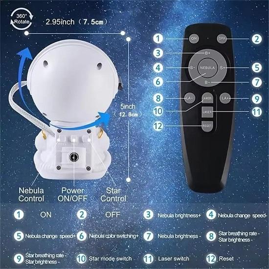 Astronaut Galaxy Projector Night Light  360 Rotating Nebula Star Projector with Remote, Timer Head LED Space Lamp for Kids’ Bedroom, Home, Gifts, Toys