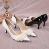 Жемчужная овчина Остроносые Низкие Однотонные Лакированные Свадебные Туфли на Высоком Каблуке Шпильке Обувь Подружки Невесты