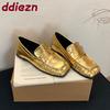 Модная Золотая Модная Обувь с Мелким Вырезом Балетки Лоферы Туфли Для Женщин Мягкая Повседневная Женская Обувь Квадратный Носок Женские Балетки Обувь Слипоны