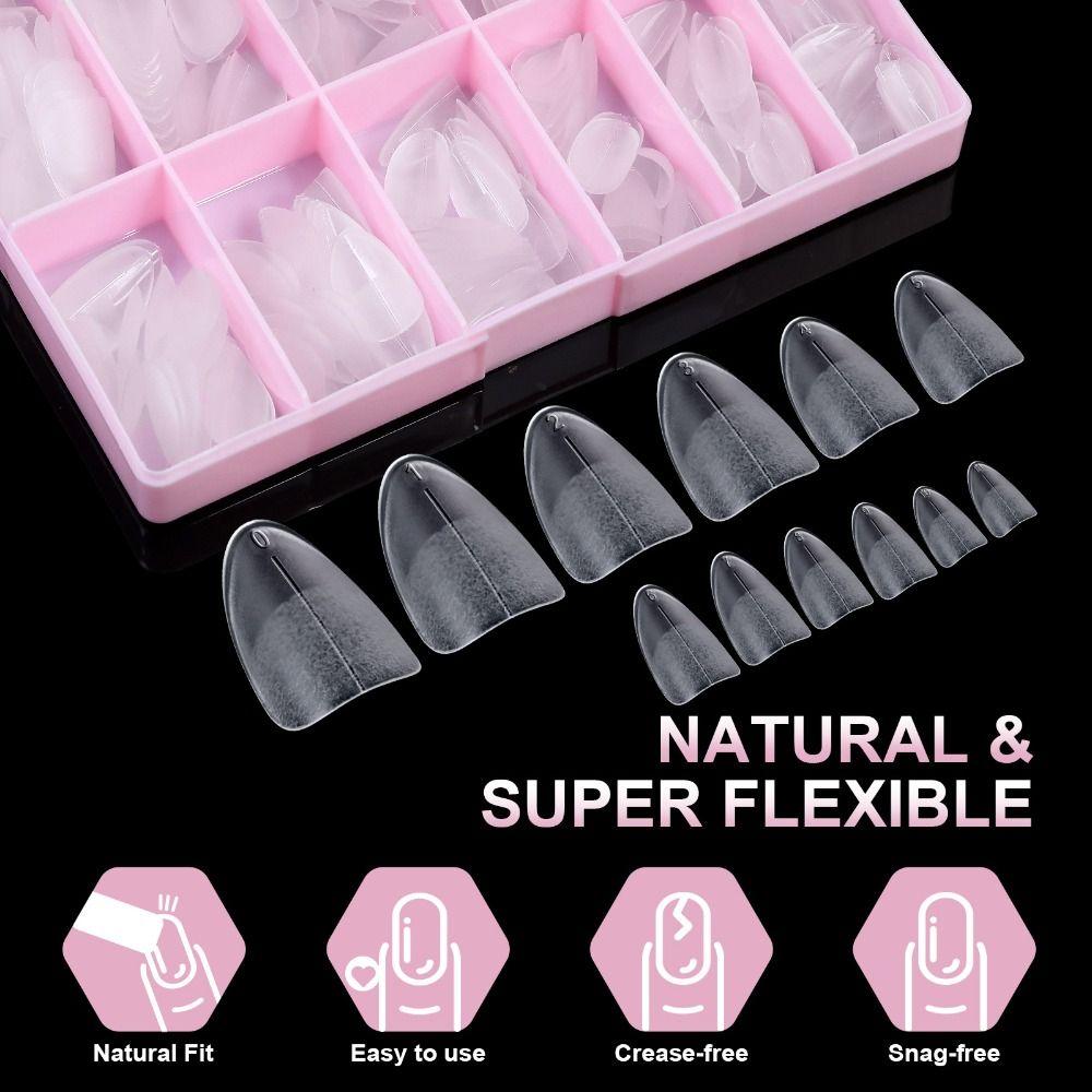 240Pcs Full Cover Soft Gel X Nail Tips Semi-frosted Texture Press on Nails French Manicure Tool