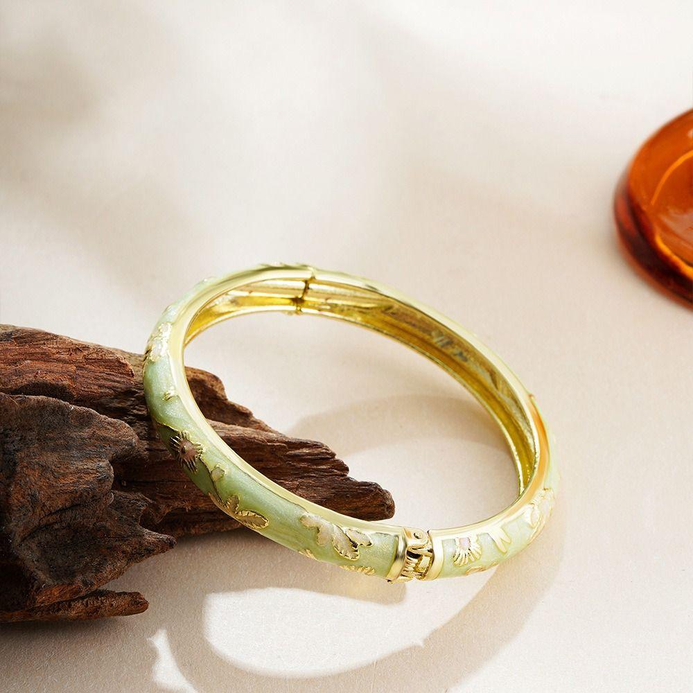 Chinese Vintage Cloisonne Bangle Traditional Women's Hand Bracelet Hollow Out Flower Bangle  Women