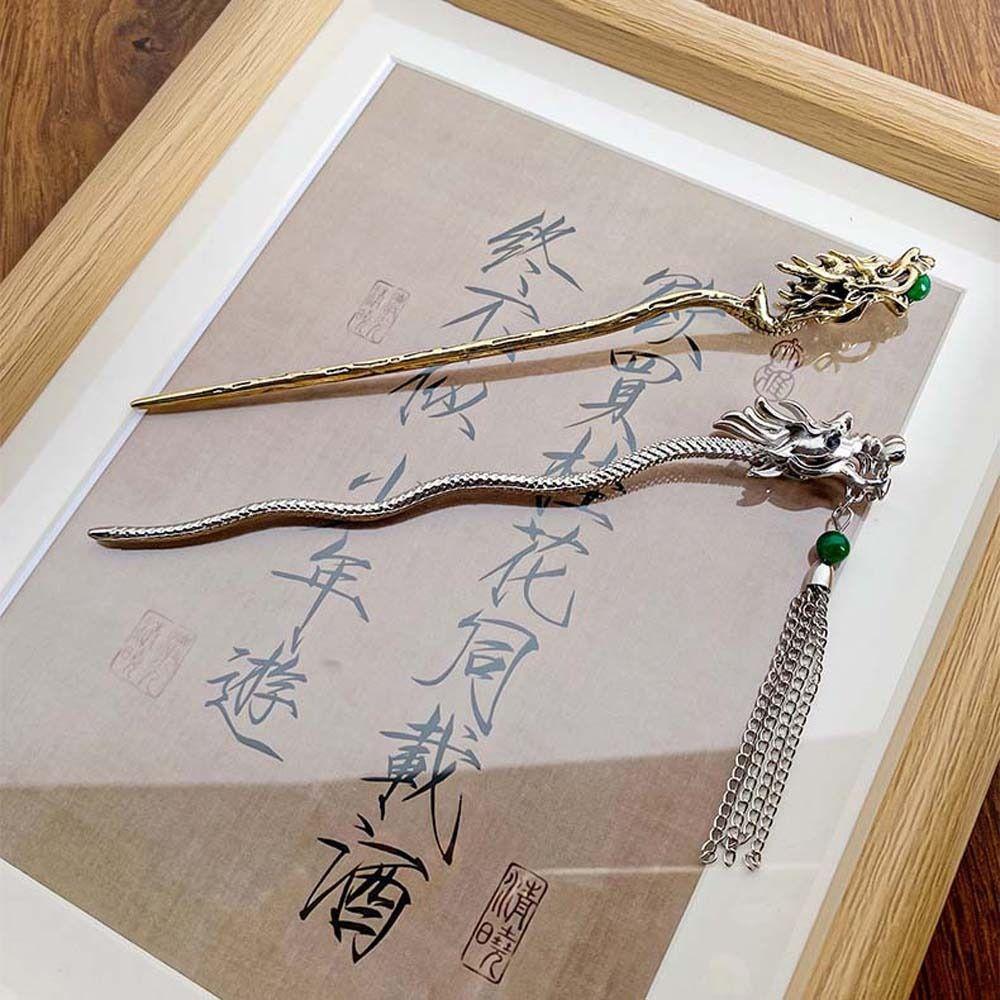 Головные уборы Hanfu, заколка для волос с кисточками, волнистая форма, заколка для волос в китайском стиле, палочка для волос в виде дракона, женская/девушка