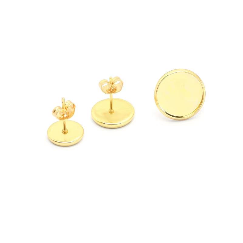 20Pcs Stainless Steel Earring Studs Base Post Pin With Earring Plug Fit 8 10 12mm Cabochon Setting DIY Jewelry Making Supplies