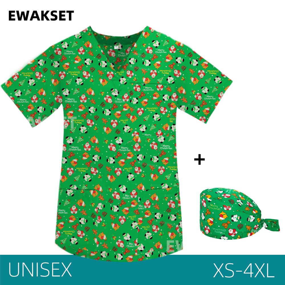 EWAKCOT рождественские топы со скрабами с принтом для женщин и мужчин, рабочая блузка для медсестры, врача, медицинских аксессуаров, футболка унисекс