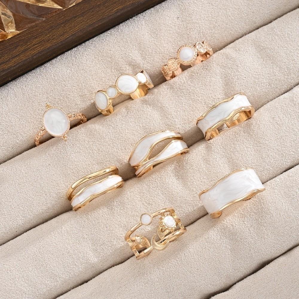 Irregular Ring Set White Enamel Statement Rings New Stacking Rings for Daily Wear Jewelry