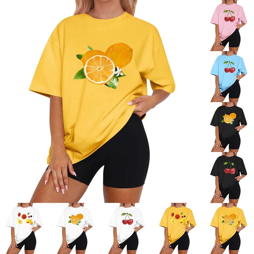 Women's Casual Printed T-Shirt Round Neck Pullover Short Sleeve Top