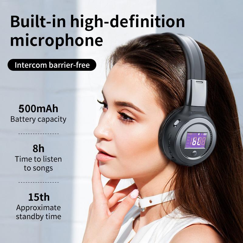 B570 Bluetooth-наушники, складные беспроводные стереонаушники HIFI с ЖК-дисплеем, гарнитура с FM-радио и слотом для карт памяти Micro-SD
