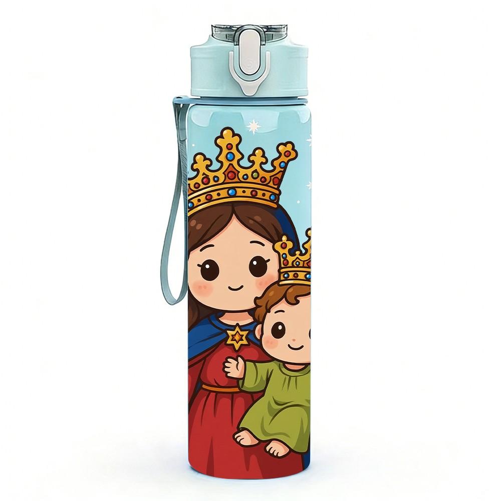 1PC Virgin Mary Holding Child Holy Print 750ml Color Plastic Sports Water Bottle Leakproof Flip Straw Lid Suitable for Sports Office Home Use