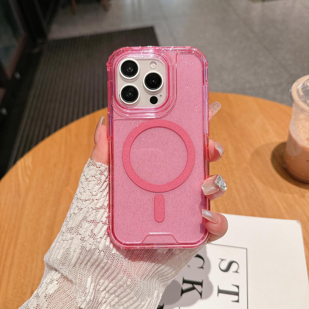 For IP16promax Second Generation Magnetic Colorful Three-in-one PC Upper and Lower Cover + TPU Plus Glitter All-inclusive Mobile Phone Case