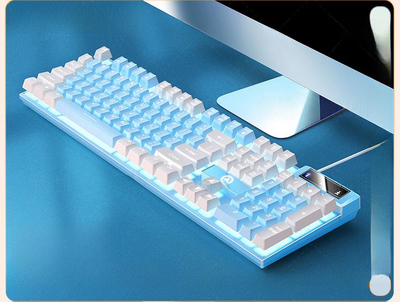 Проводная игровая клавиатура розового и серебристого цвета с цветной подсветкой - механическое ощущение для настольных компьютеров